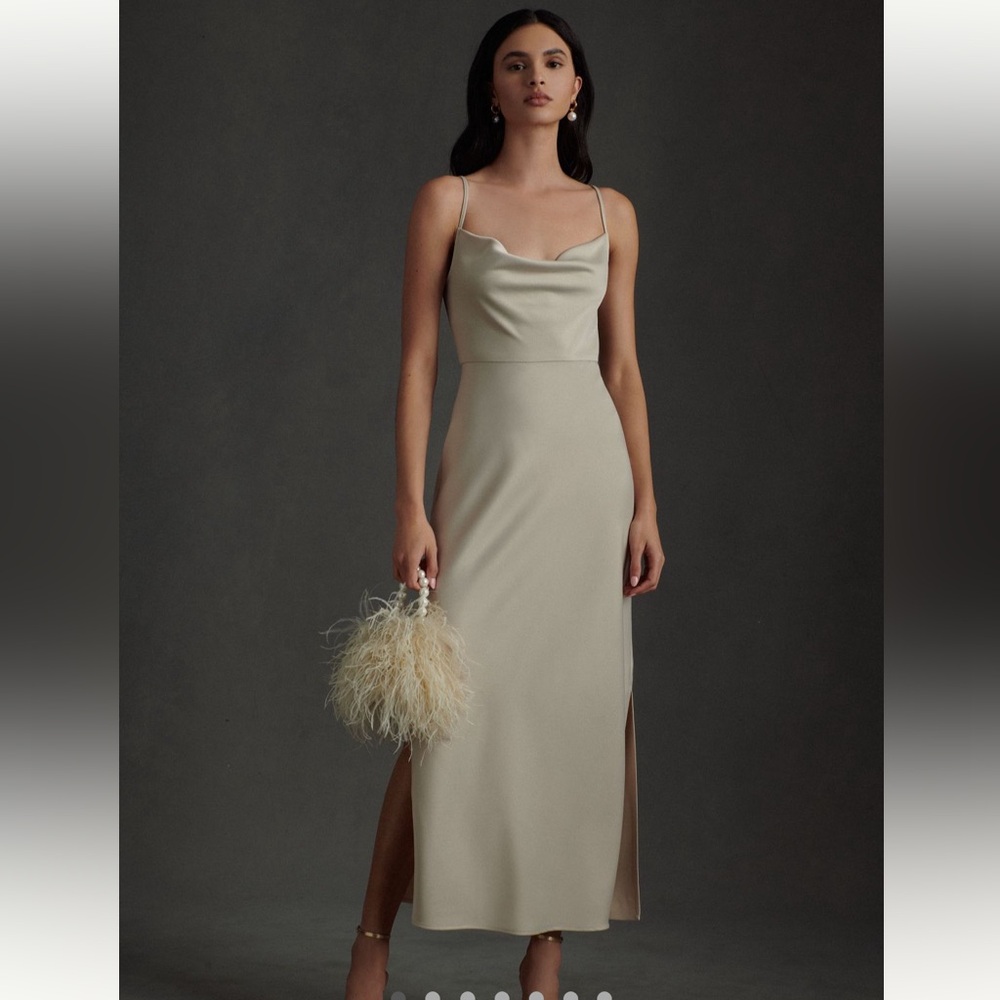 BHLDN Cali Satin Midi Dress in champagne